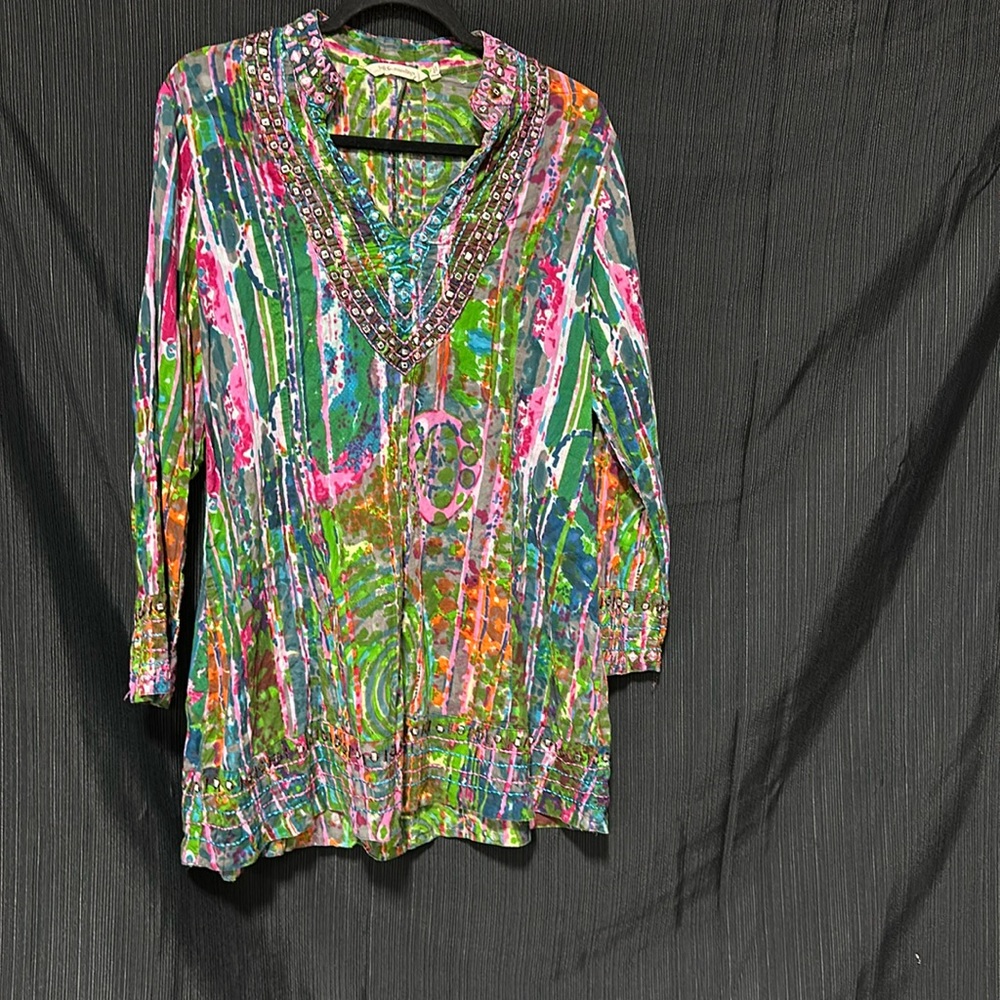 Soft Surroundings Mirror Watercolor Floral Tunic Long Sleeve top / Size S / V-23